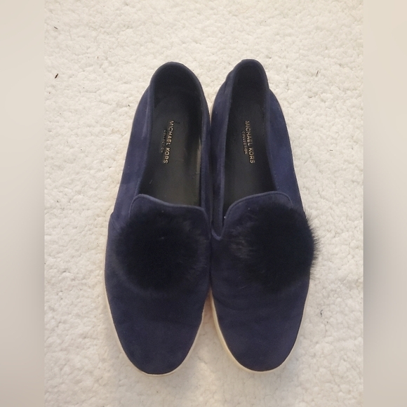 Michael Kors Collection Eddy Pom-Pom Suede Slip-On Sneakers Navy Size 6.5 US - Picture 6 of 16
